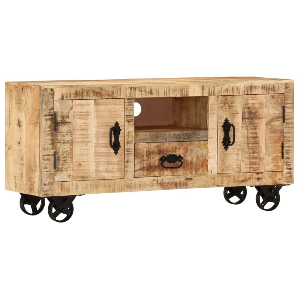 Meuble TV en Bois de Manguier avec Roulettes-La-Fabrique-Industrielle