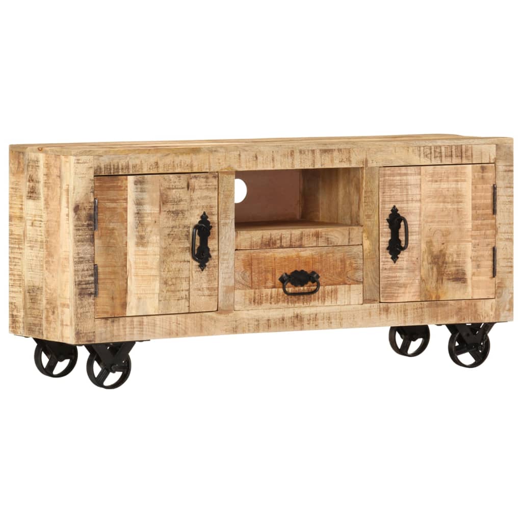 Meuble TV en Bois de Manguier avec Roulettes-La-Fabrique-Industrielle