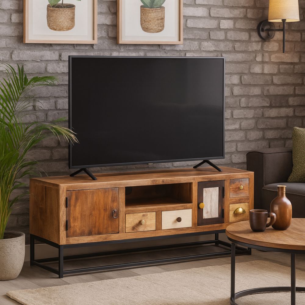 Meuble TV en Bois de Récupération et Acier 120 cm-La Fabrique Industrielle
