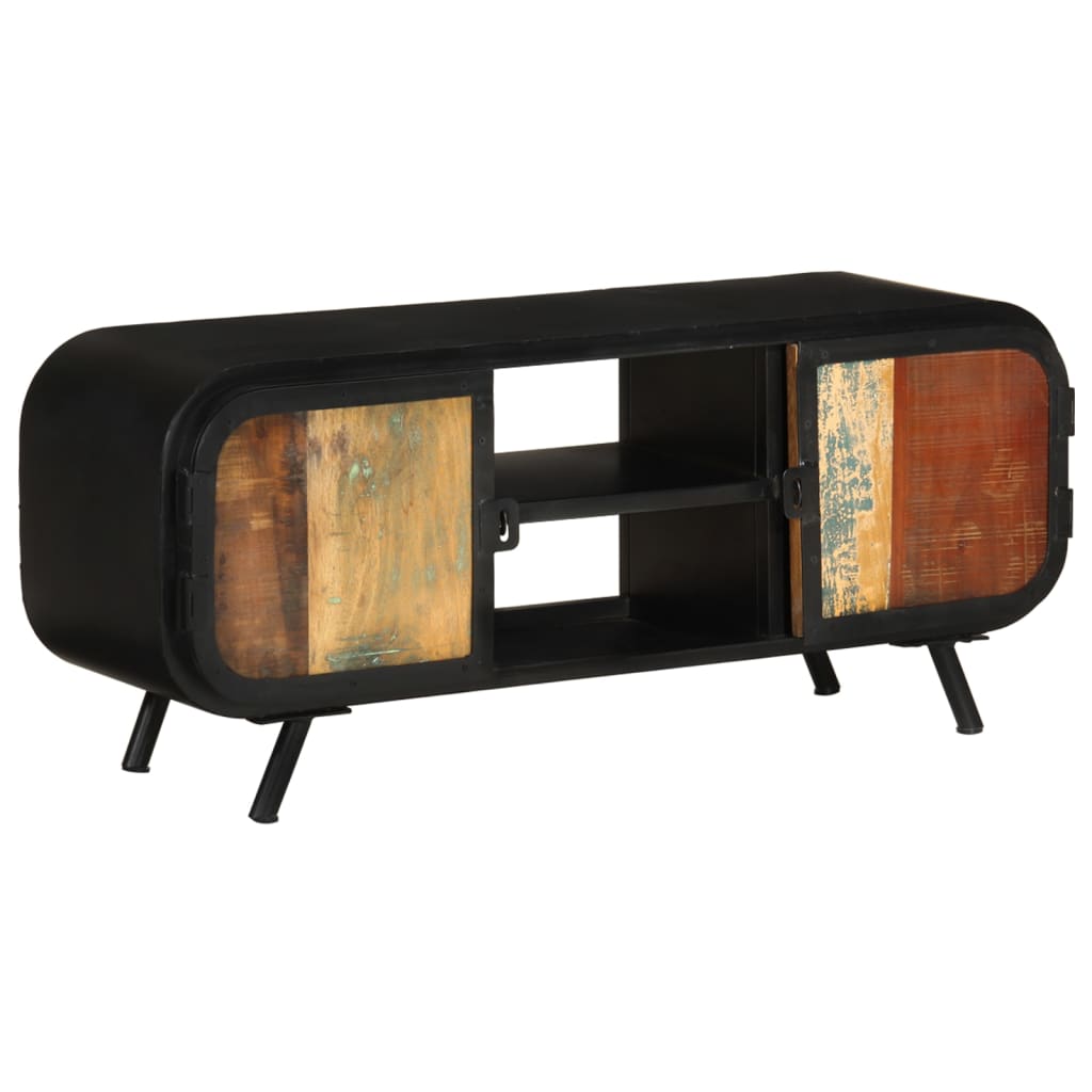 Meuble TV en Bois de Récupération et Fer Noir-Marron et vert-110 cm-1-La-Fabrique-Industrielle