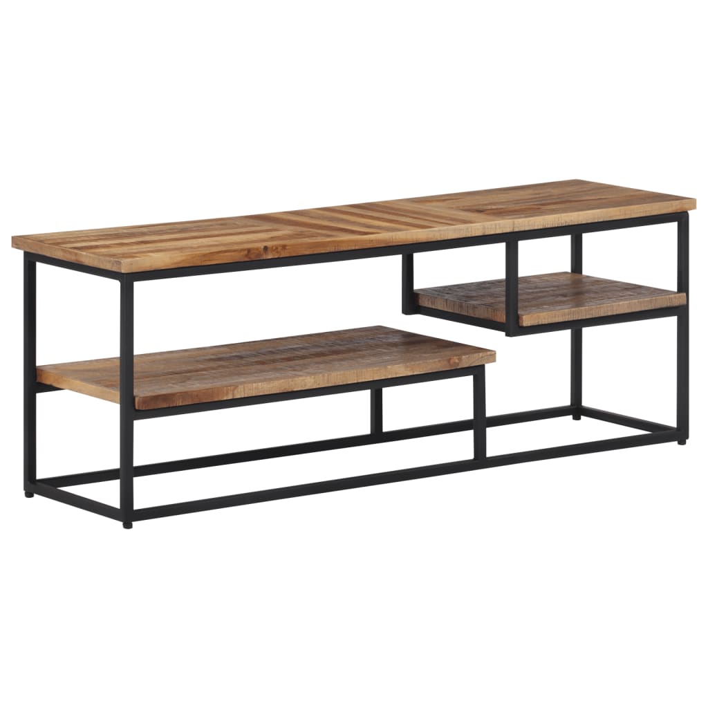 Meuble TV en Teck Massif au Style Industriel-1-110 x 30 x 39 cm-La-Fabrique-Industrielle