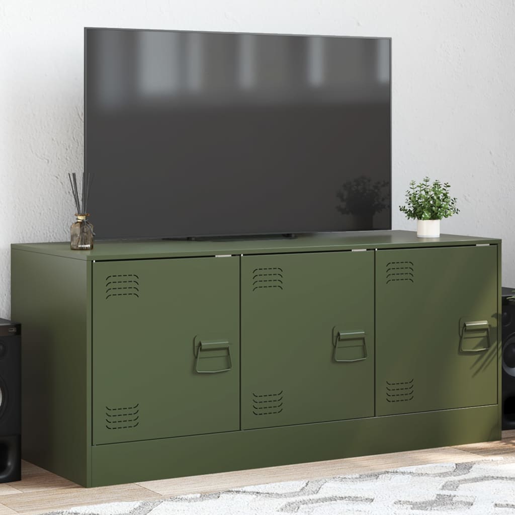 Meuble TV en acier au style industriel-Vert olive-1-La-Fabrique-Industrielle
