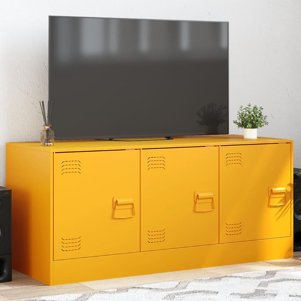 Meuble TV en acier au style industriel-jaune moutarde-1-La-Fabrique-Industrielle