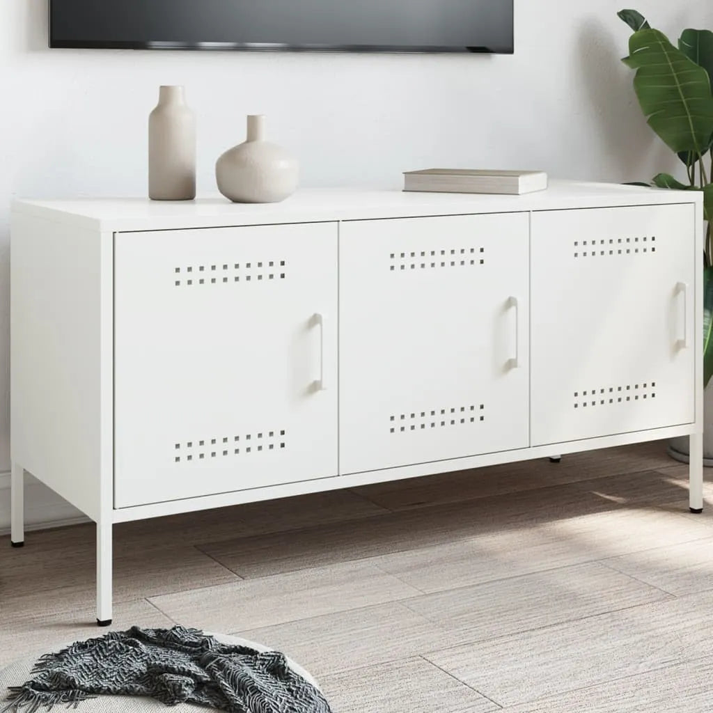 Meuble TV en acier avec porte au style industriel-Blanc-1-La-Fabrique-Industrielle