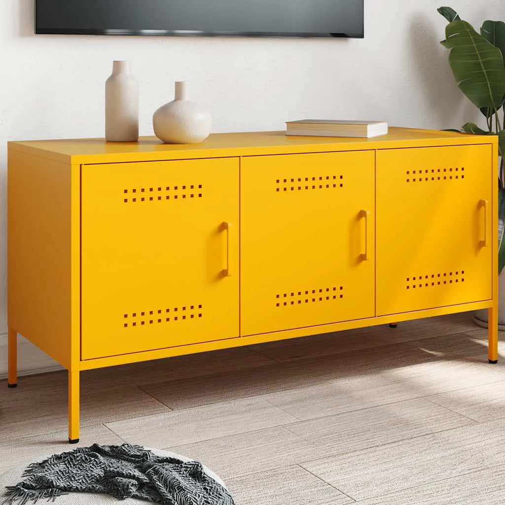 Meuble TV en acier avec porte au style industriel-Jaune-1-La-Fabrique-Industrielle