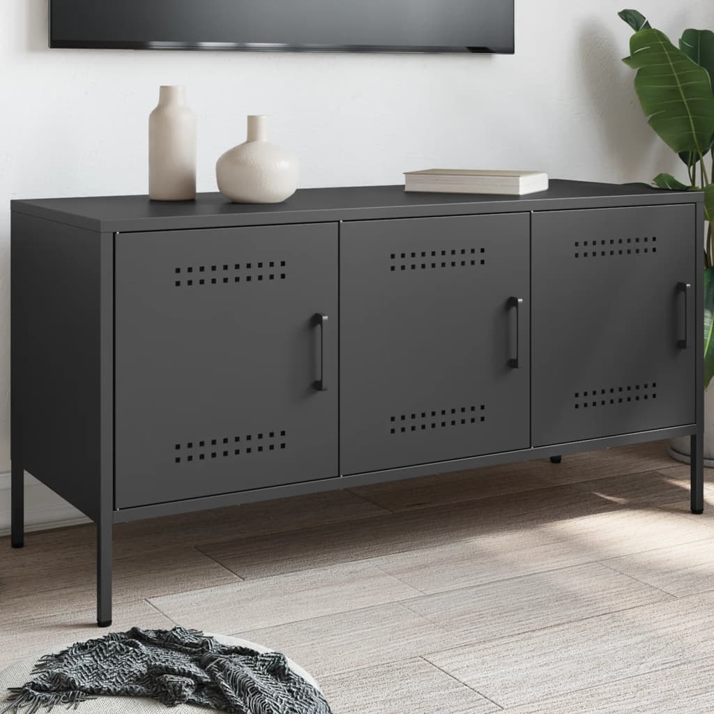 Meuble TV en acier avec porte au style industriel-Noir-1-La-Fabrique-Industrielle