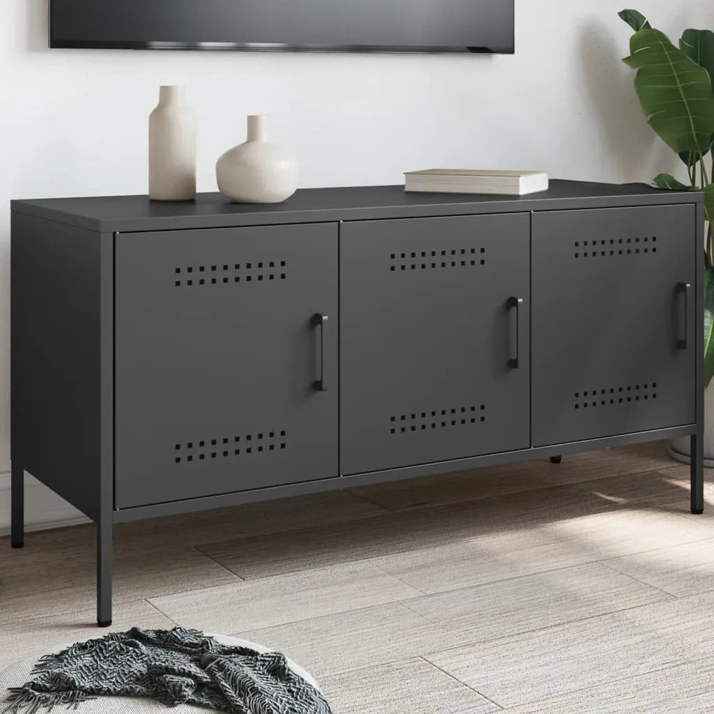 Meuble TV en acier avec porte au style industriel-Noir-1-La-Fabrique-Industrielle