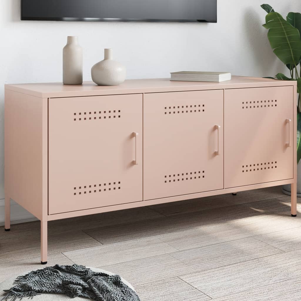 Meuble TV en acier avec porte au style industriel-Rose-1-La-Fabrique-Industrielle