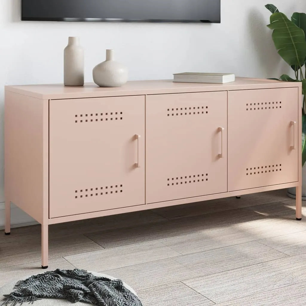 Meuble TV en acier avec porte au style industriel-Rose-1-La-Fabrique-Industrielle