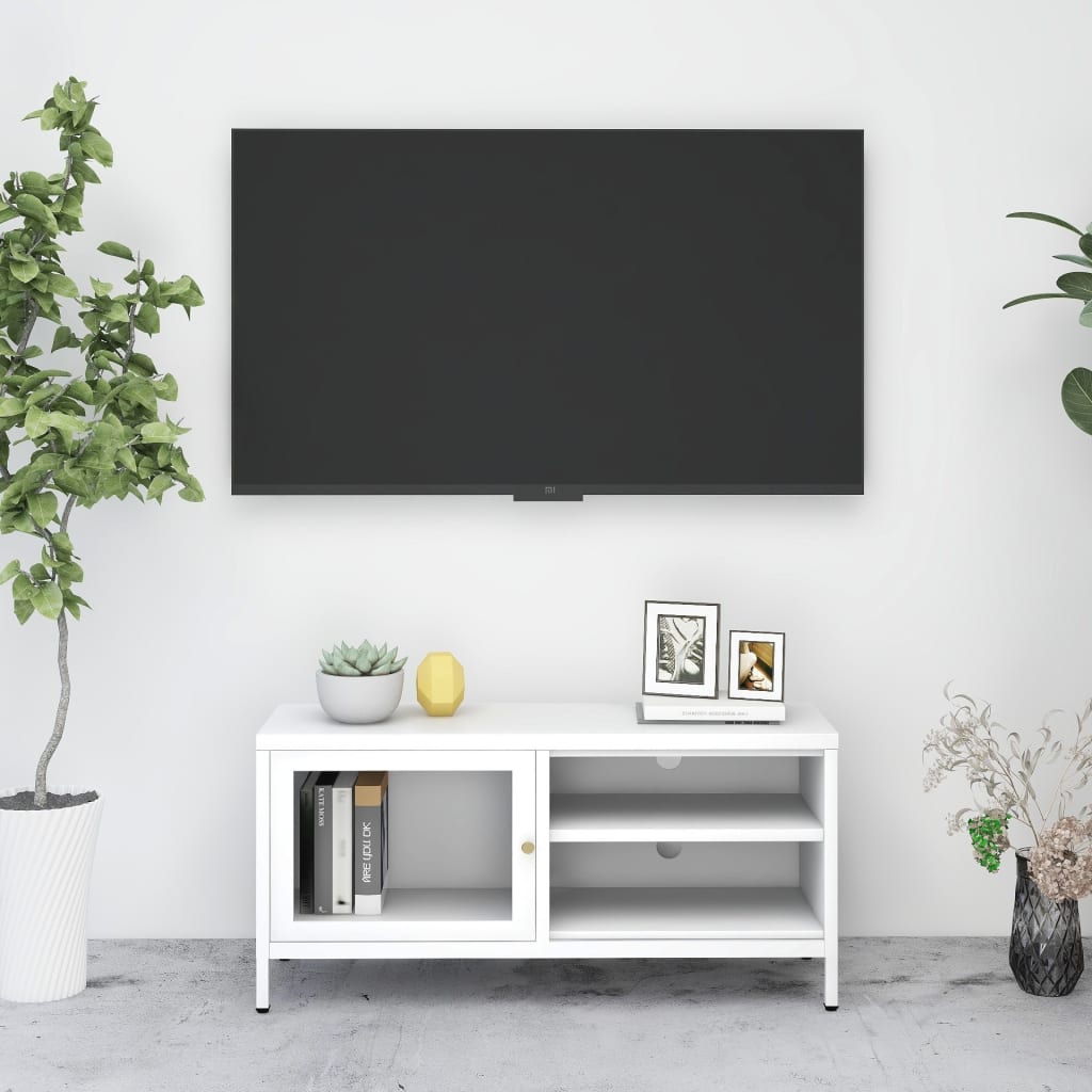 Meuble TV en acier et verre moderne-Blanc-1-La-Fabrique-Industrielle