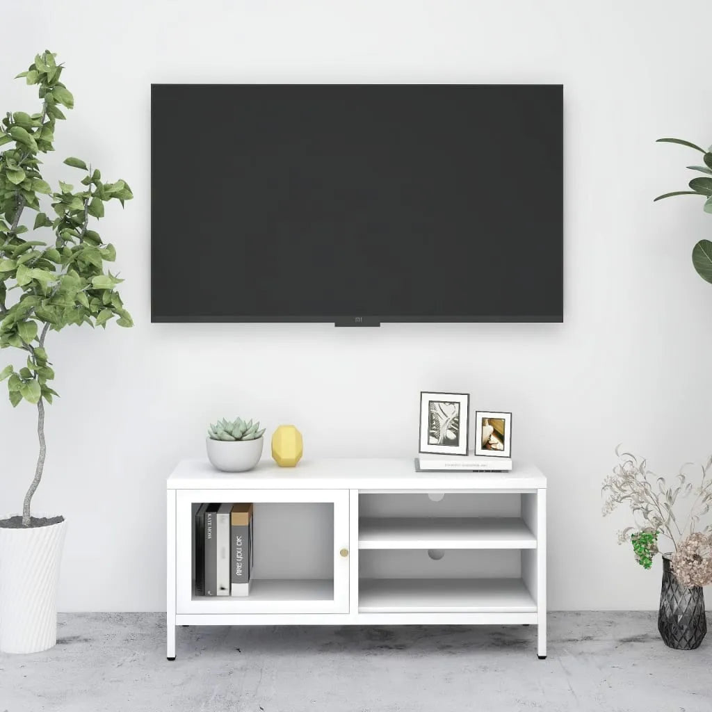 Meuble TV en acier et verre moderne-Blanc-1-La-Fabrique-Industrielle