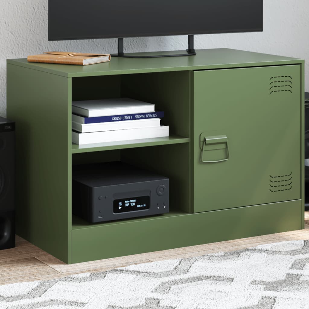 Meuble TV en acier industriel-Vert olive-1-La-Fabrique-Industrielle