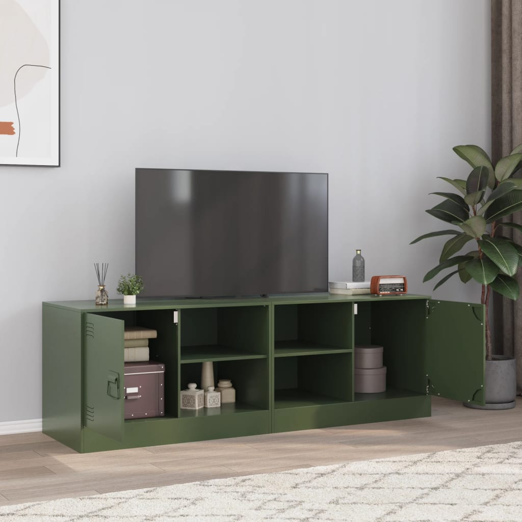 Meuble TV en acier industriel-Vert olive-2-La-Fabrique-Industrielle