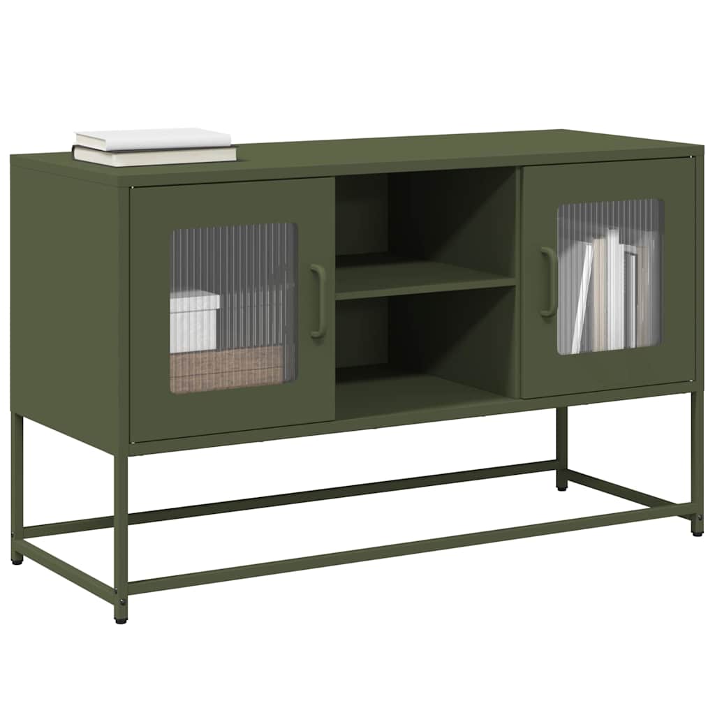 Meuble TV en fer forgé au design industriel-Vert olive-100.5 cm-1-La-Fabrique-Industrielle