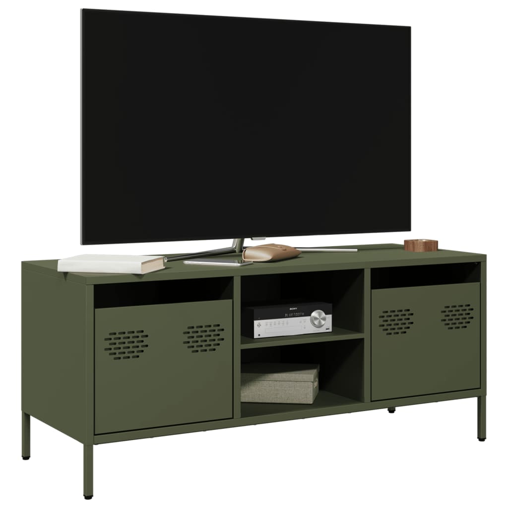 Meuble TV en métal blanc au style industriel-Vert olive-1-La-Fabrique-Industrielle