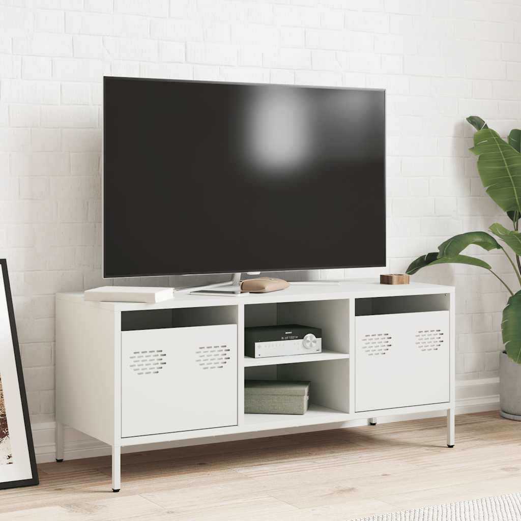 Meuble TV en métal blanc au style industriel-La-Fabrique-Industrielle