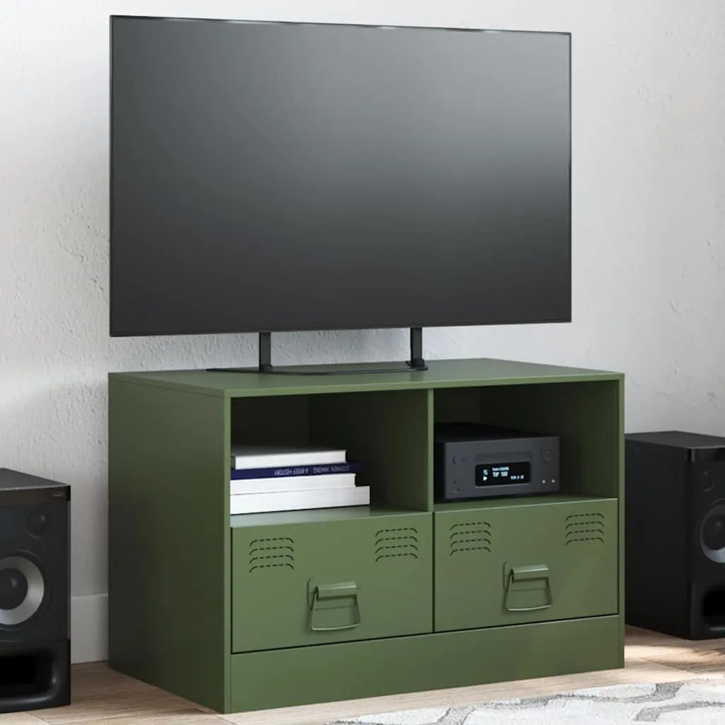 Meuble TV industriel en acier-Vert olive-1-La-Fabrique-Industrielle