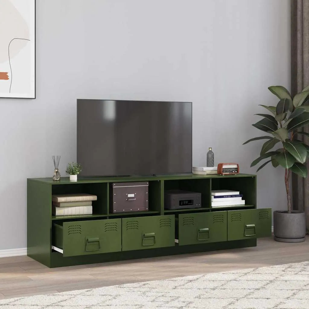 Meuble TV industriel en acier-Vert olive-2-La-Fabrique-Industrielle