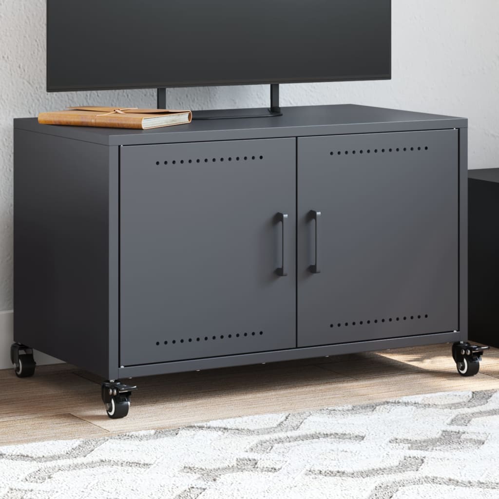 Meuble TV industriel en acier avec rangement intégré-Anthracite-1-La-Fabrique-Industrielle