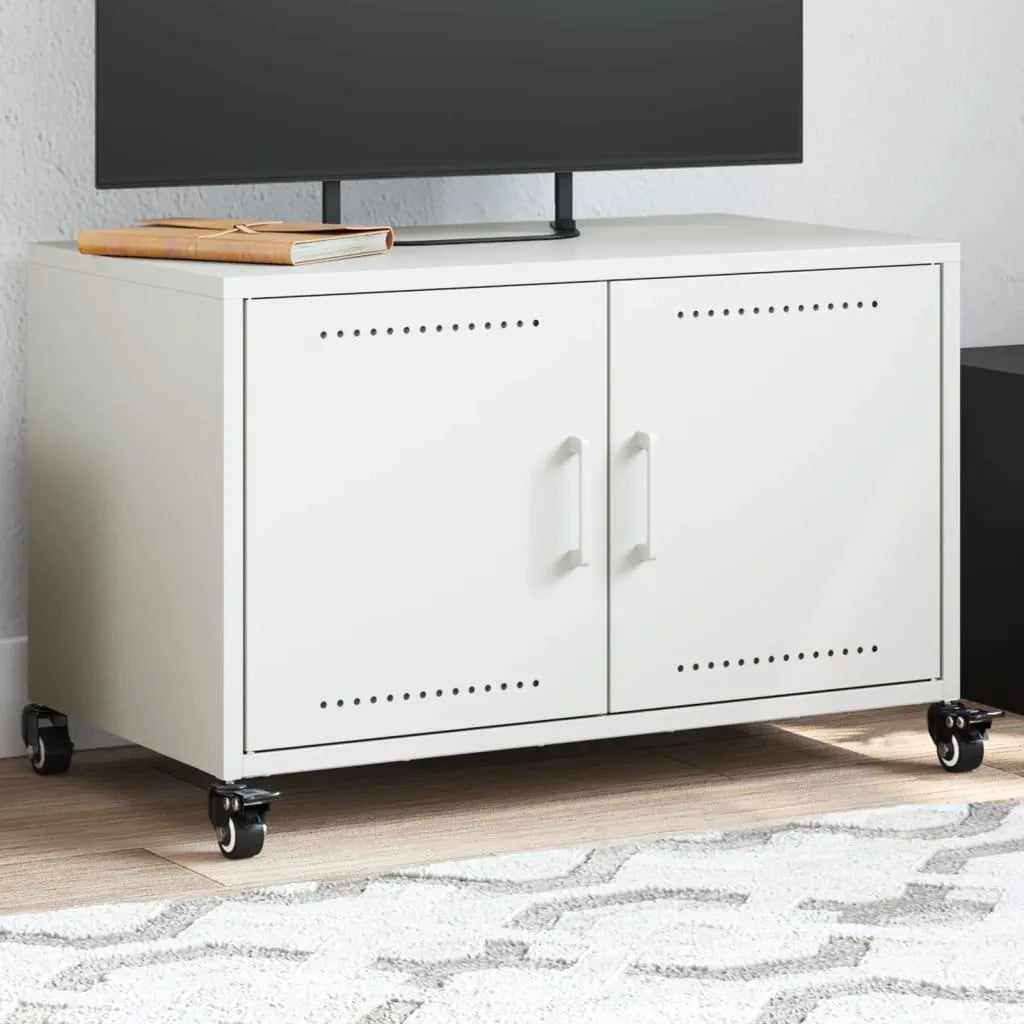 Meuble TV industriel en acier avec rangement intégré-Blanc-1-La-Fabrique-Industrielle