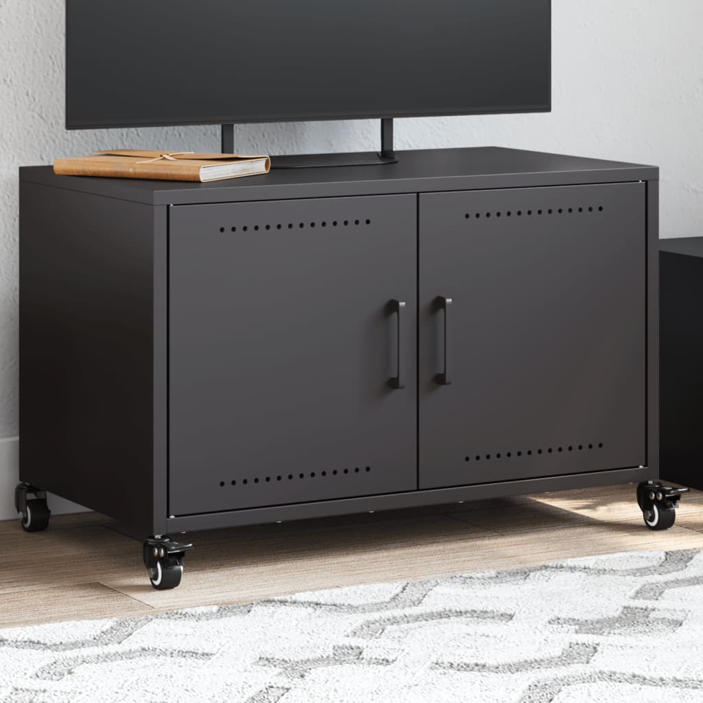 Meuble TV industriel en acier avec rangement intégré-Noir-1-La-Fabrique-Industrielle