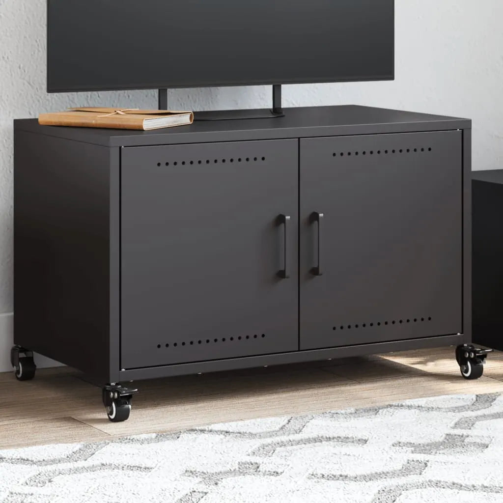 Meuble TV industriel en acier avec rangement intégré-Noir-1-La-Fabrique-Industrielle