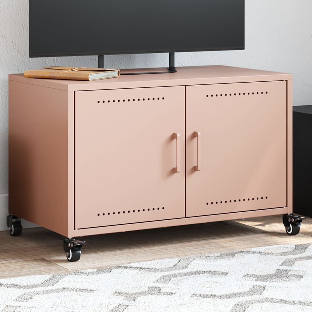 Meuble TV industriel en acier avec rangement intégré-Rose-1-La-Fabrique-Industrielle