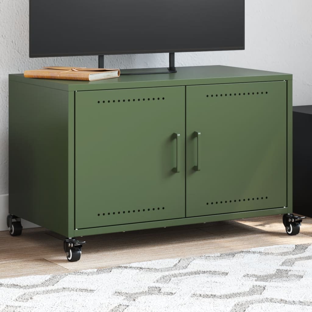 Meuble TV industriel en acier avec rangement intégré-Vert-1-La-Fabrique-Industrielle