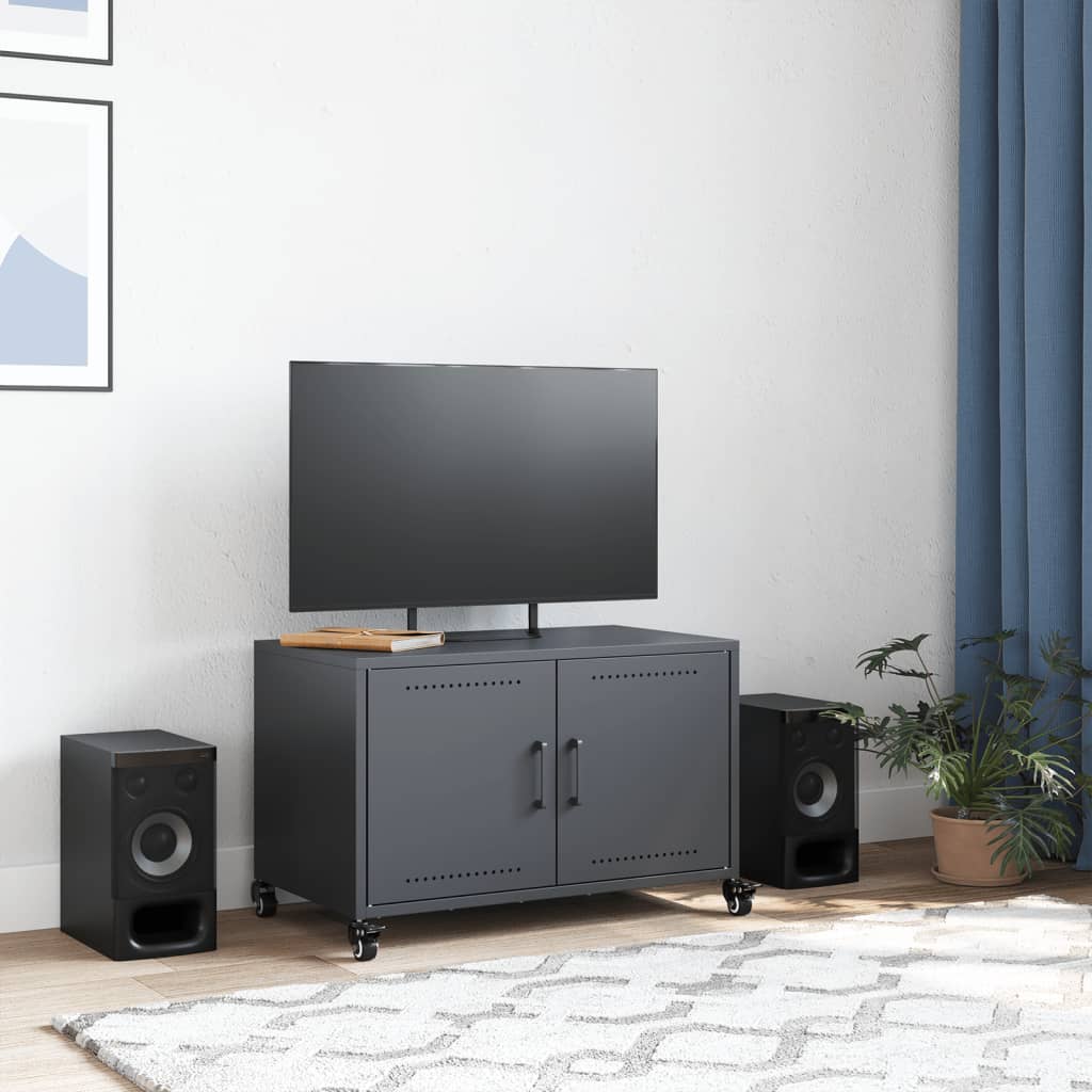 Meuble TV industriel en acier avec rangement intégré-La-Fabrique-Industrielle