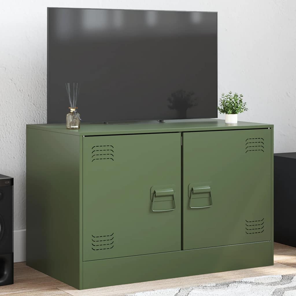 Meuble TV industriel en métal vert élégant-Vert olive-1-La-Fabrique-Industrielle