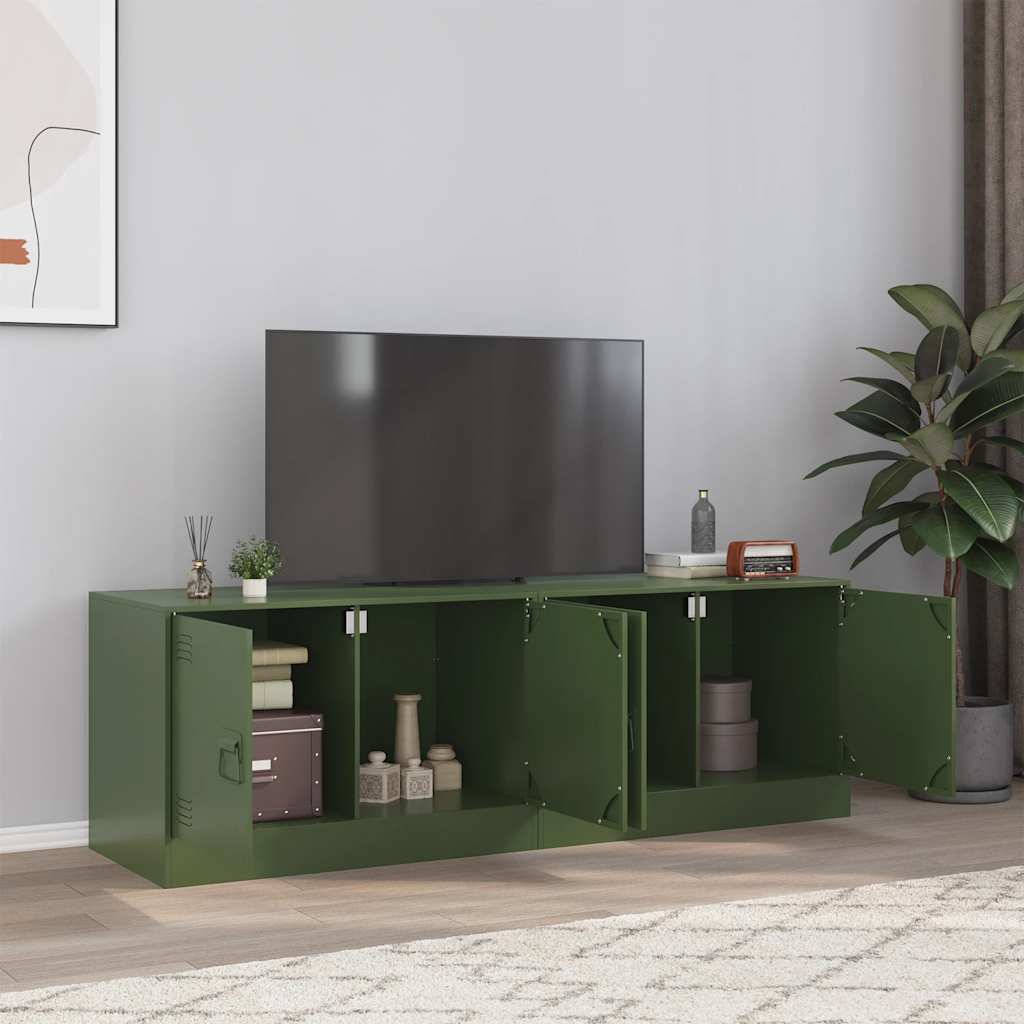 Meuble TV industriel en métal vert élégant-Vert olive-2-La-Fabrique-Industrielle