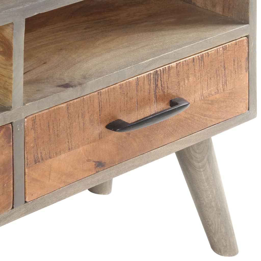Meuble Télé Élégant en Bois Gris Massif-La-Fabrique-Industrielle