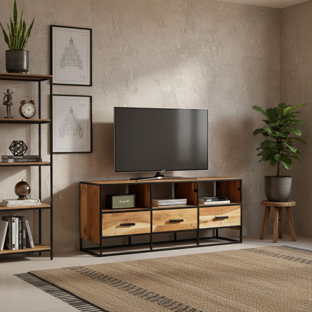 Meuble TV en Bois d'Acacia et Fer