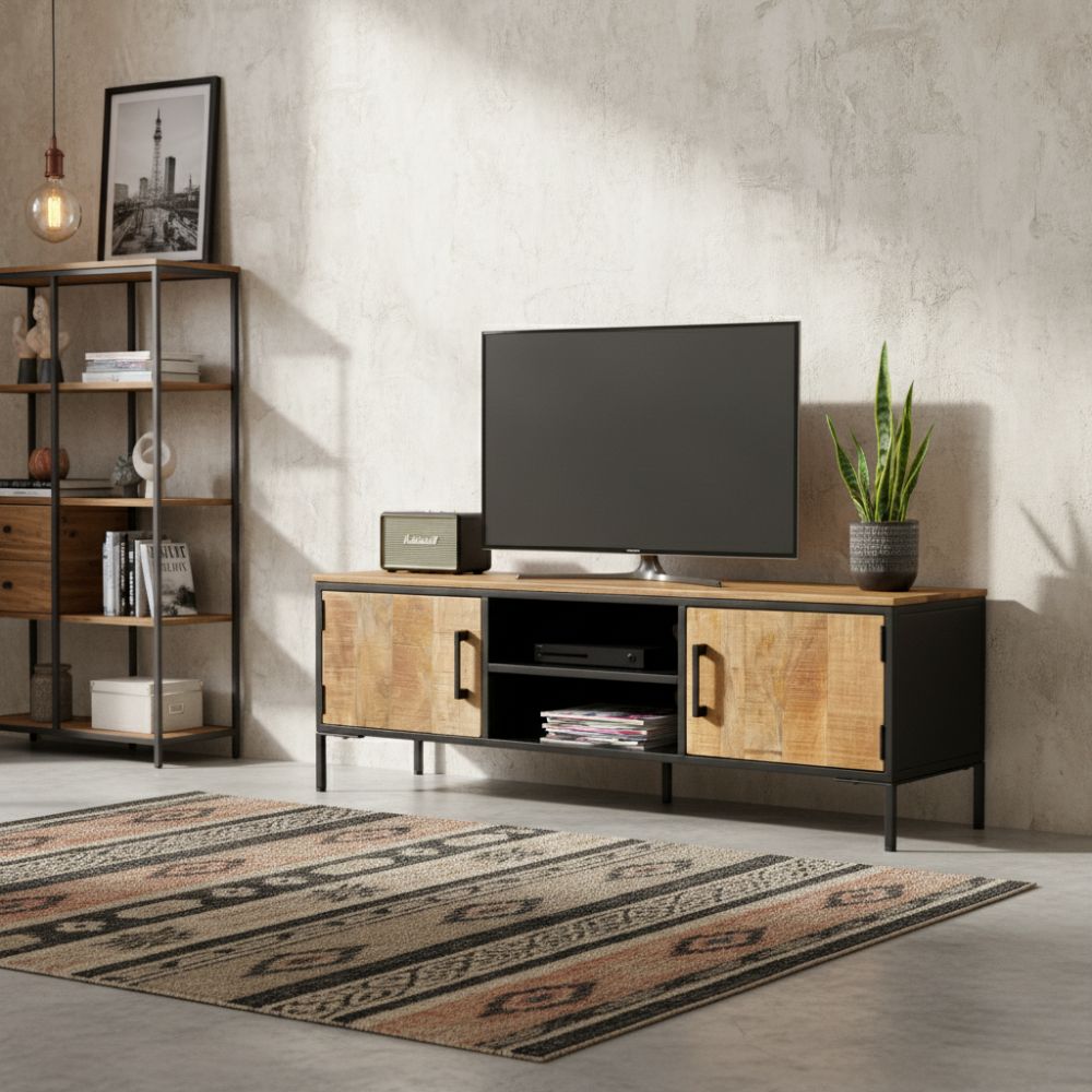Meuble TV en Bois et Pieds en Métal Industriel
