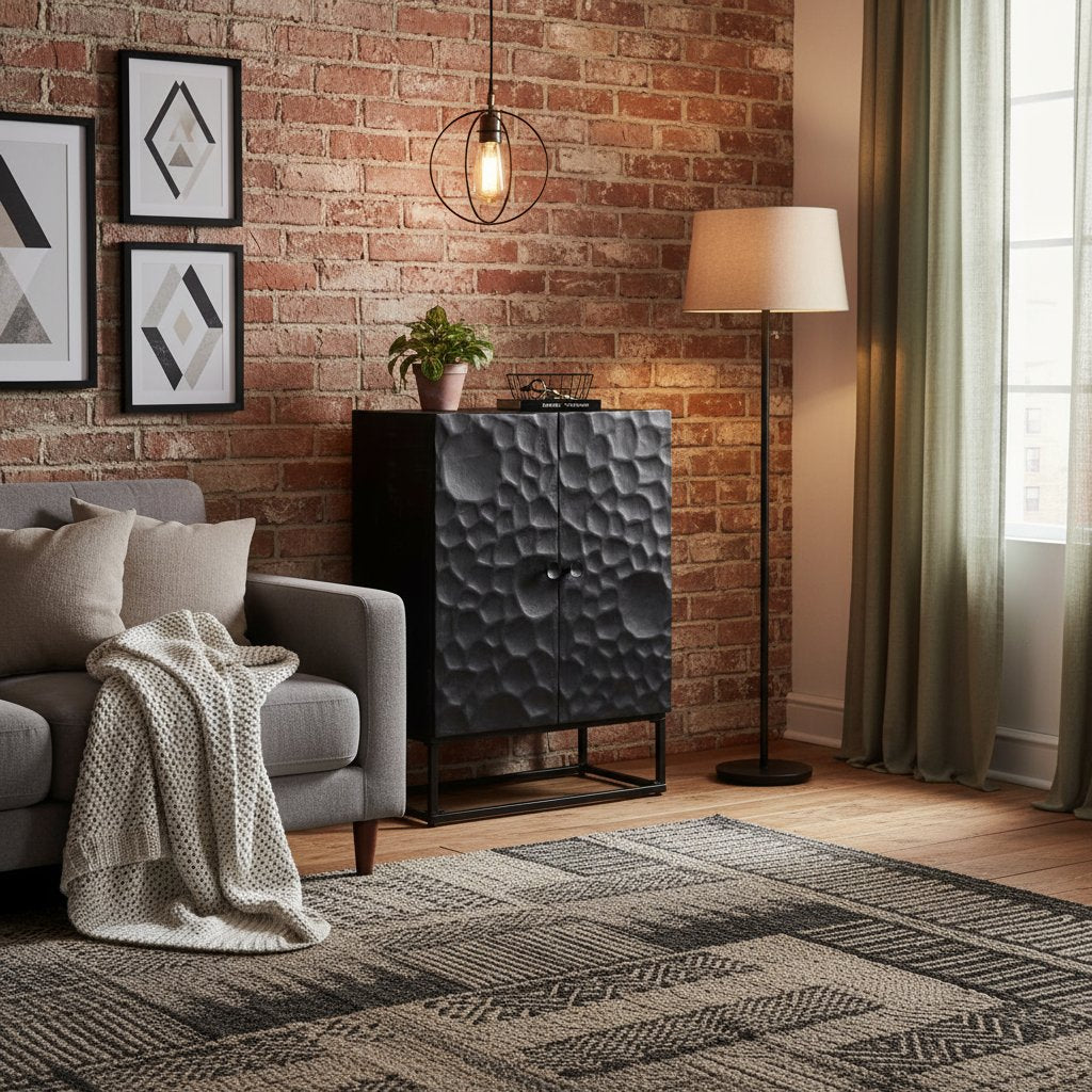 Meuble Buffet en Bois Massif et Fer Noir