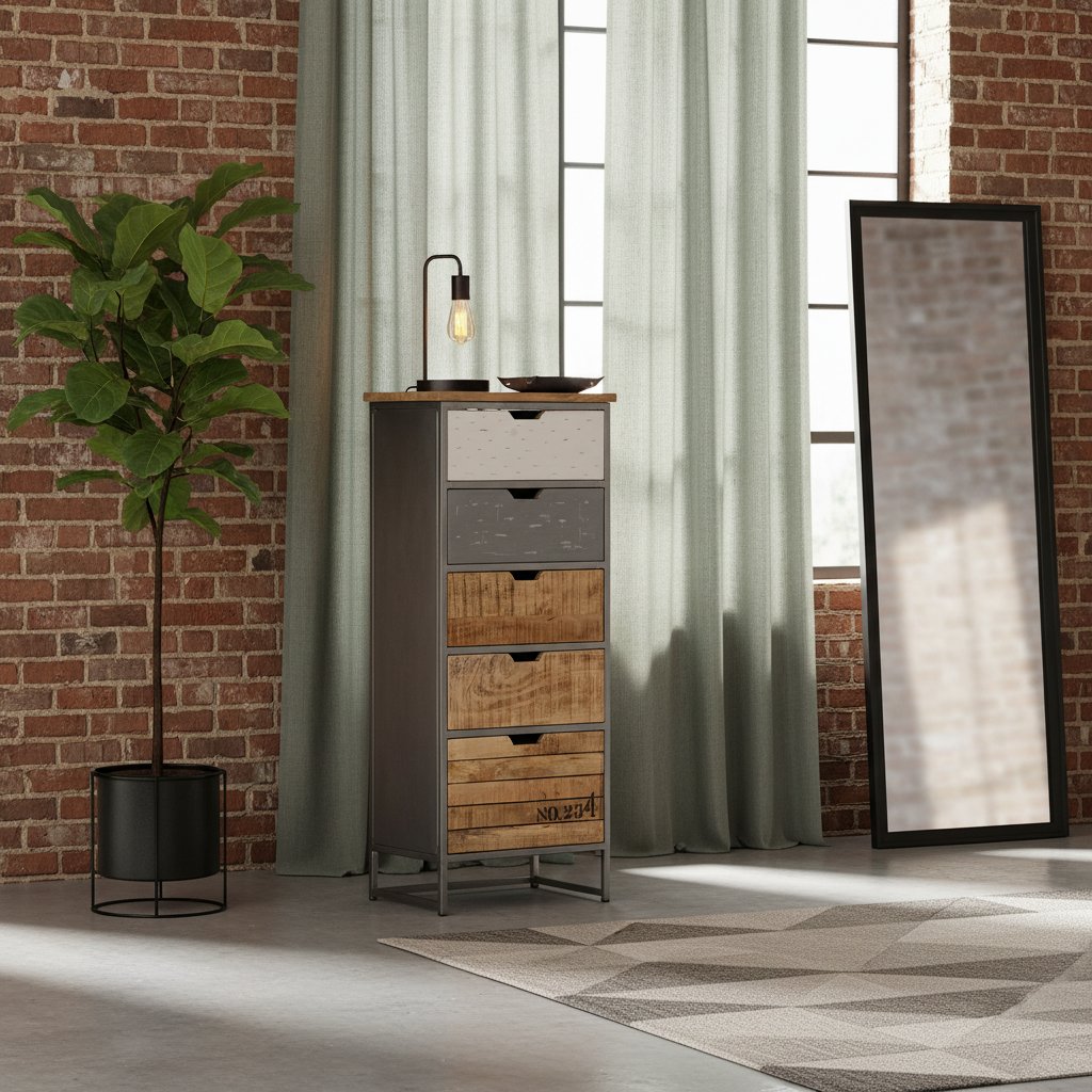 Meuble Chiffonnier Industriel en Bois de Manguier