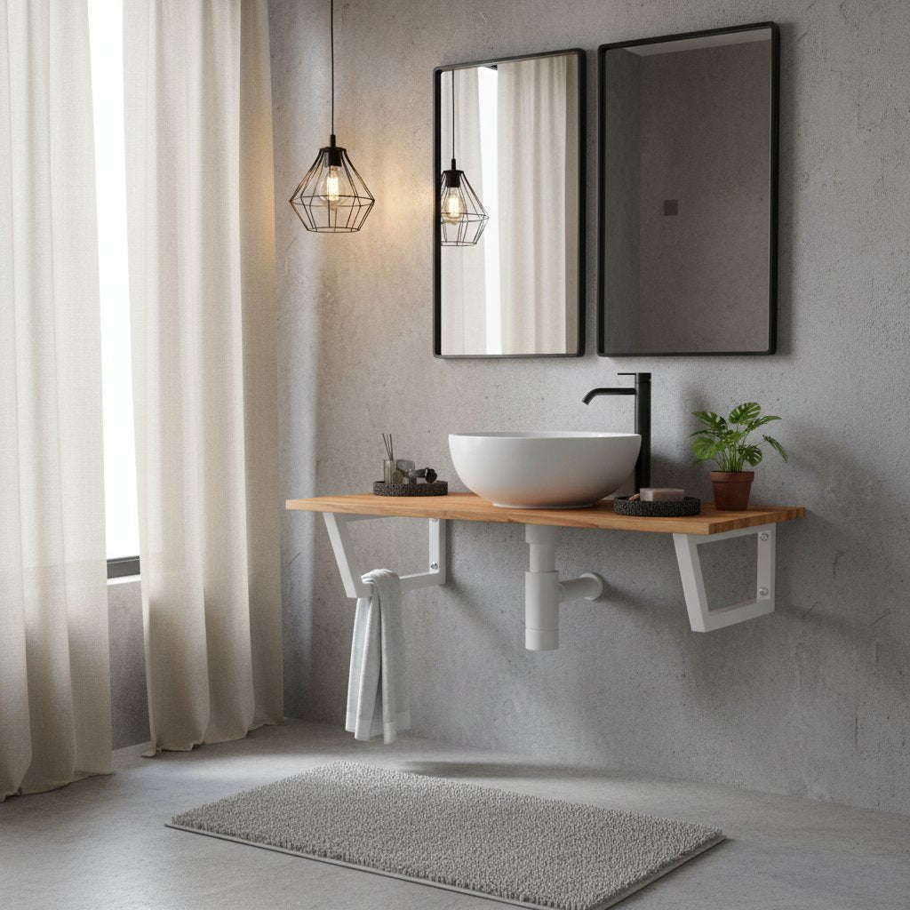 Meuble Étagère Murale Bois et Blanc pour Salle de Bain