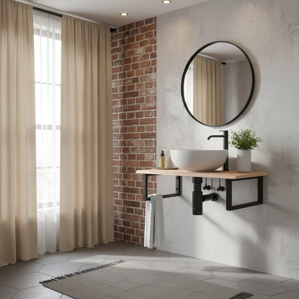 Meuble Étagère Salle de Bain en Bois Massif et Acier 80 cm