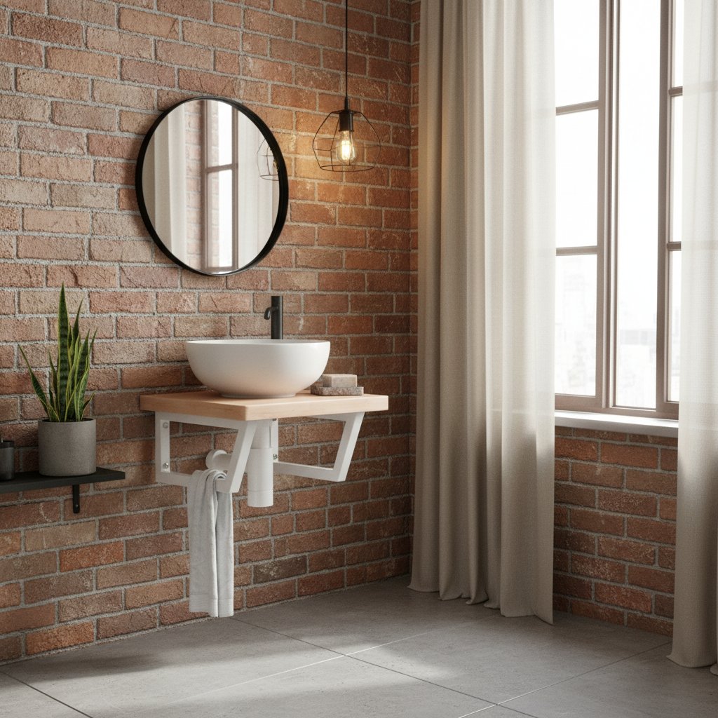 Meuble Étagère en Bois Massif et Acier sous Vasque