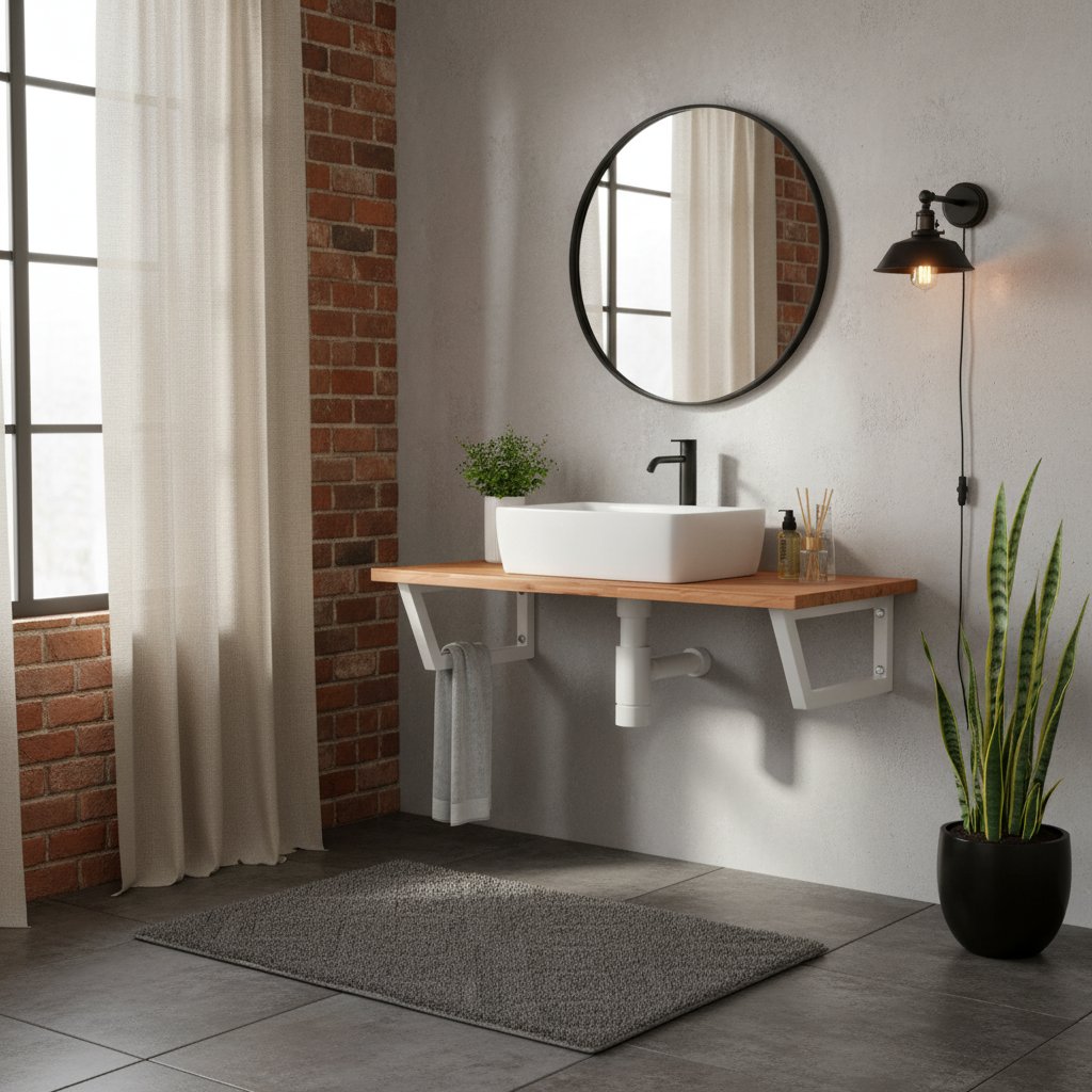 Meuble Étagère sous Vasque de Salle de Bain en Bois et Acier