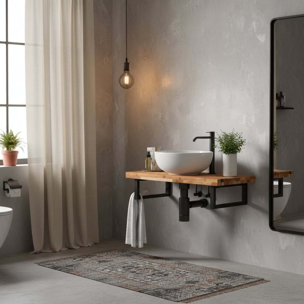 Meuble Industriel en Acier et Bois pour Salle de Bain 100 cm