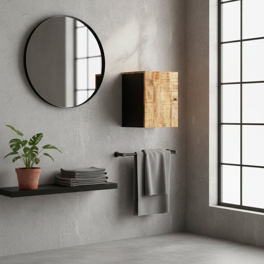 Meuble Salle de Bain Mural en Bois Style Industriel