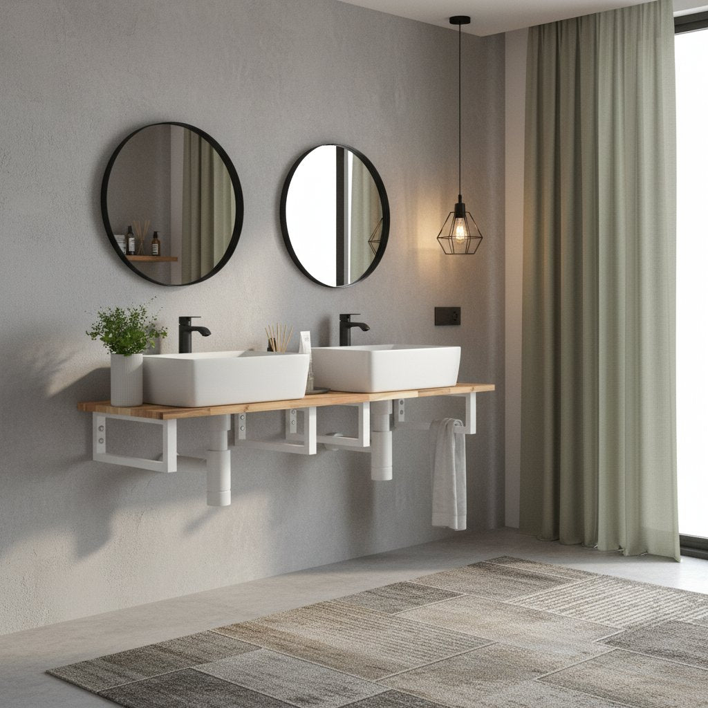 Meuble Salle de Bain en Bois Massif et Double Vasque