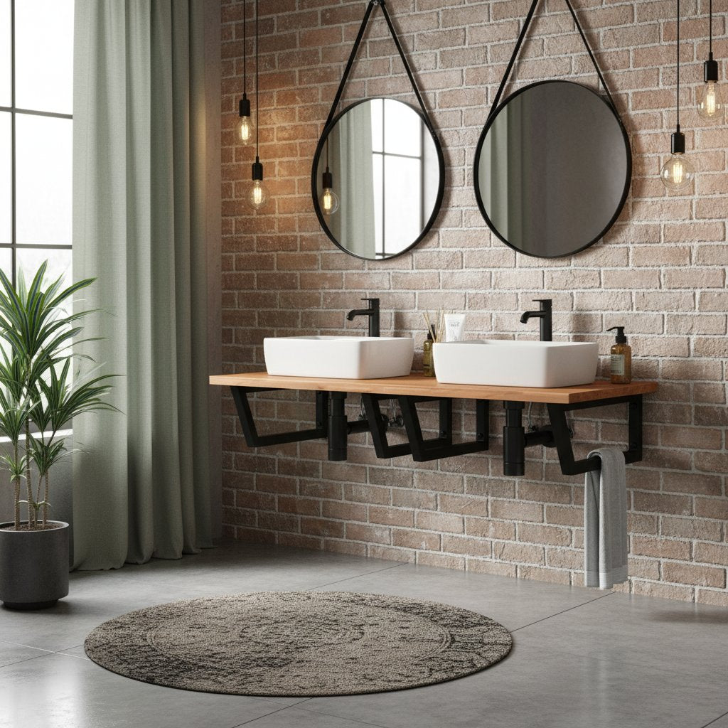 Meuble Salle de Bain en Bois de 120 cm avec Double Vasque