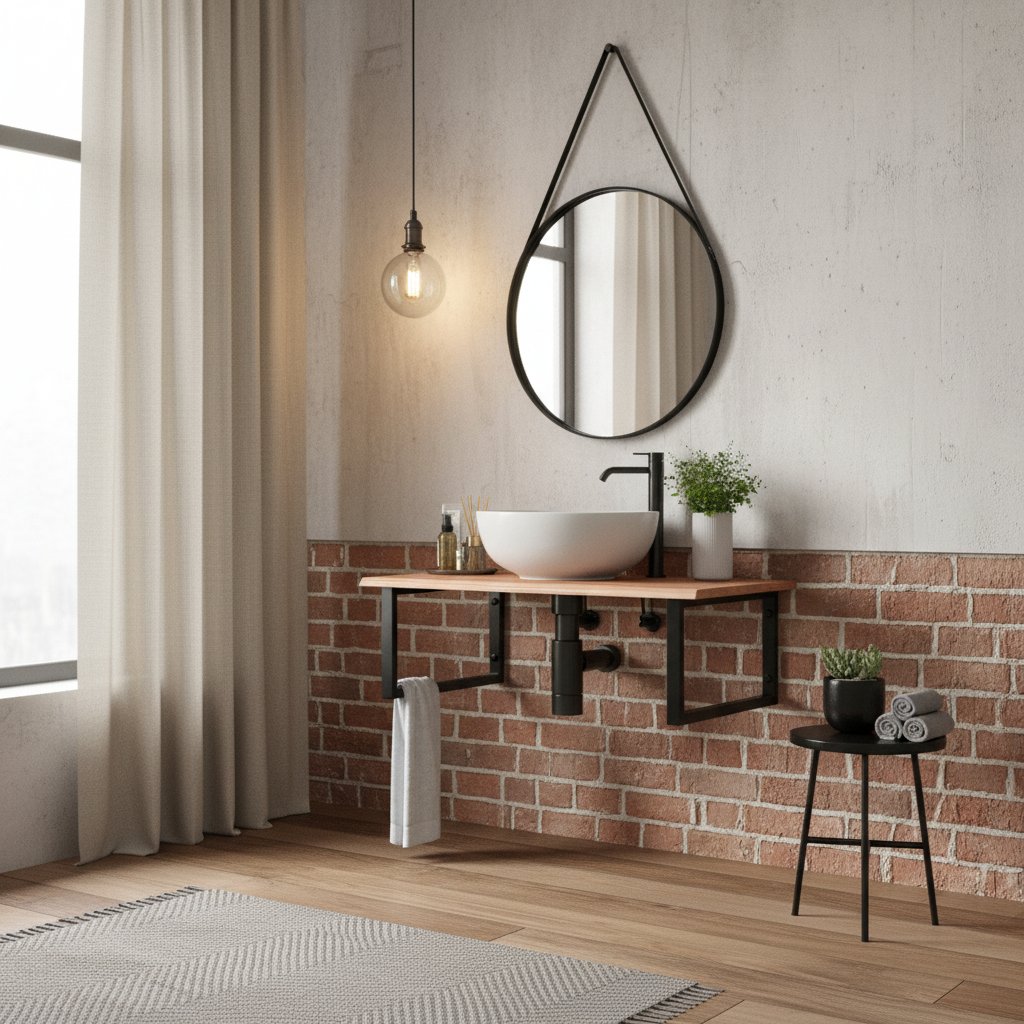 Meuble Salle de Bain en Bois et Acier 80 cm