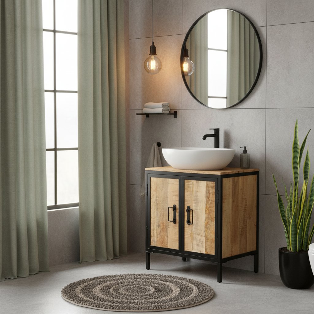 Meuble Salle de Bain en Bois et Fer 60 cm