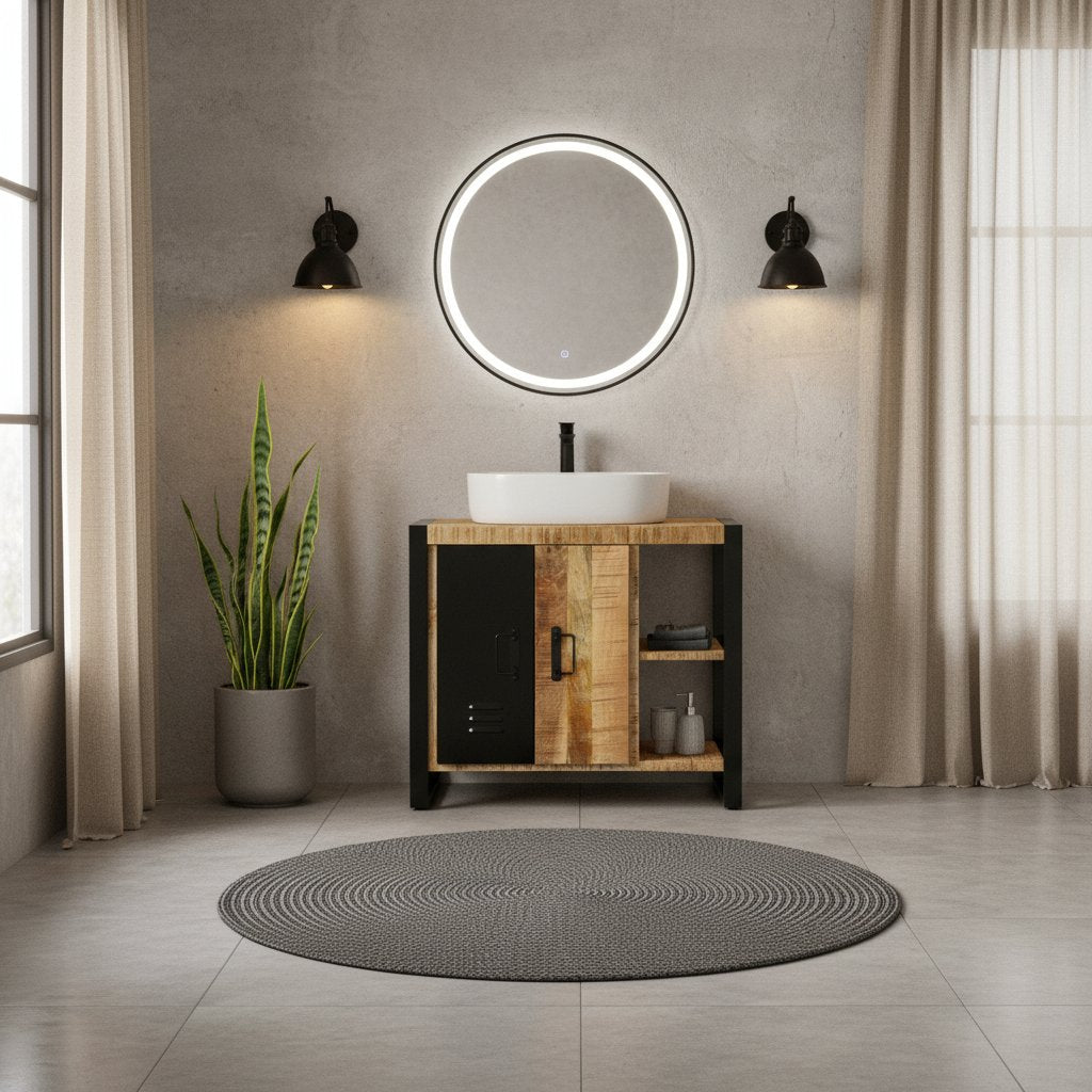 Meuble Salle de Bain en Bois et Métal Noir Industriel