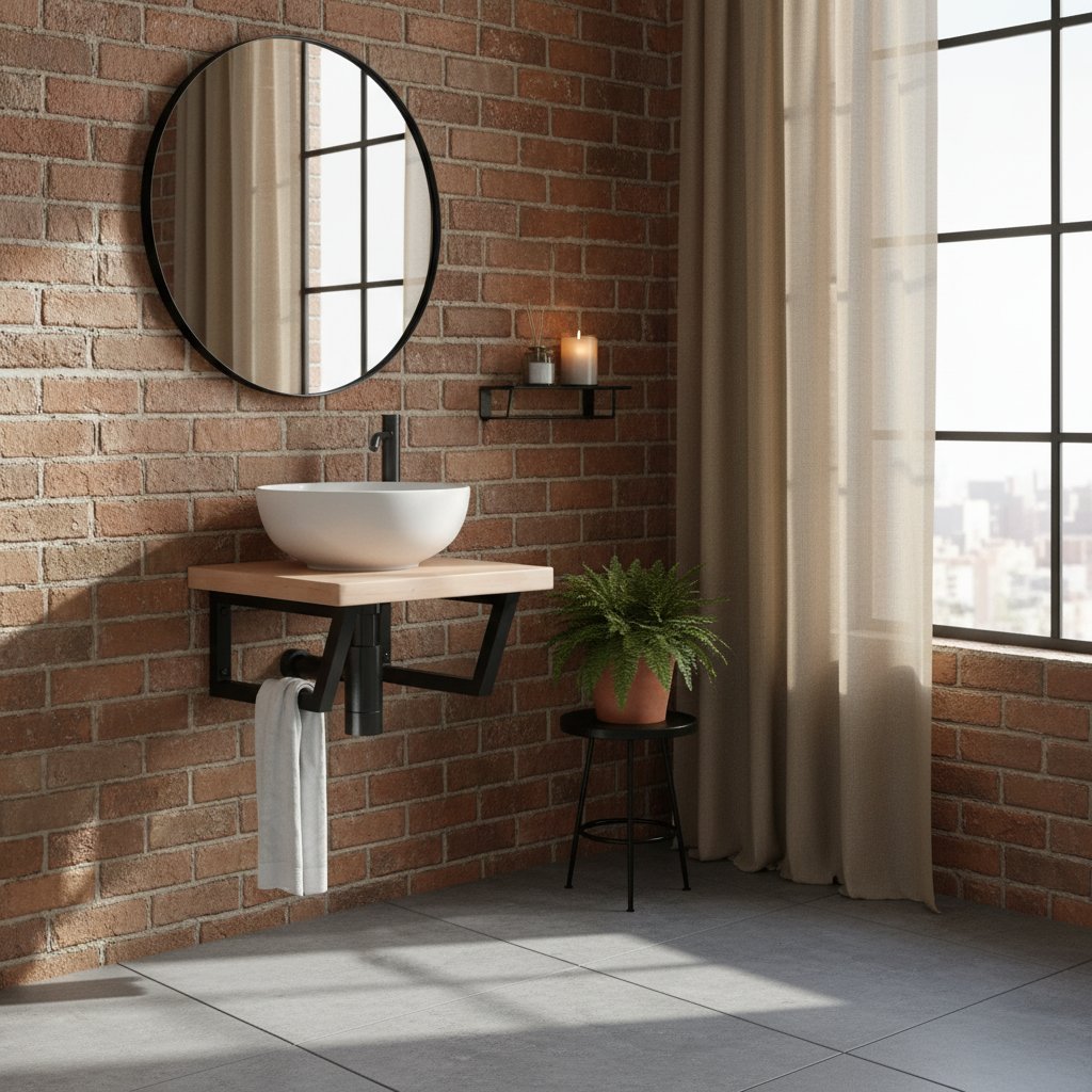 Meuble Sous Lavabo en Bois Clair et Acier Noir