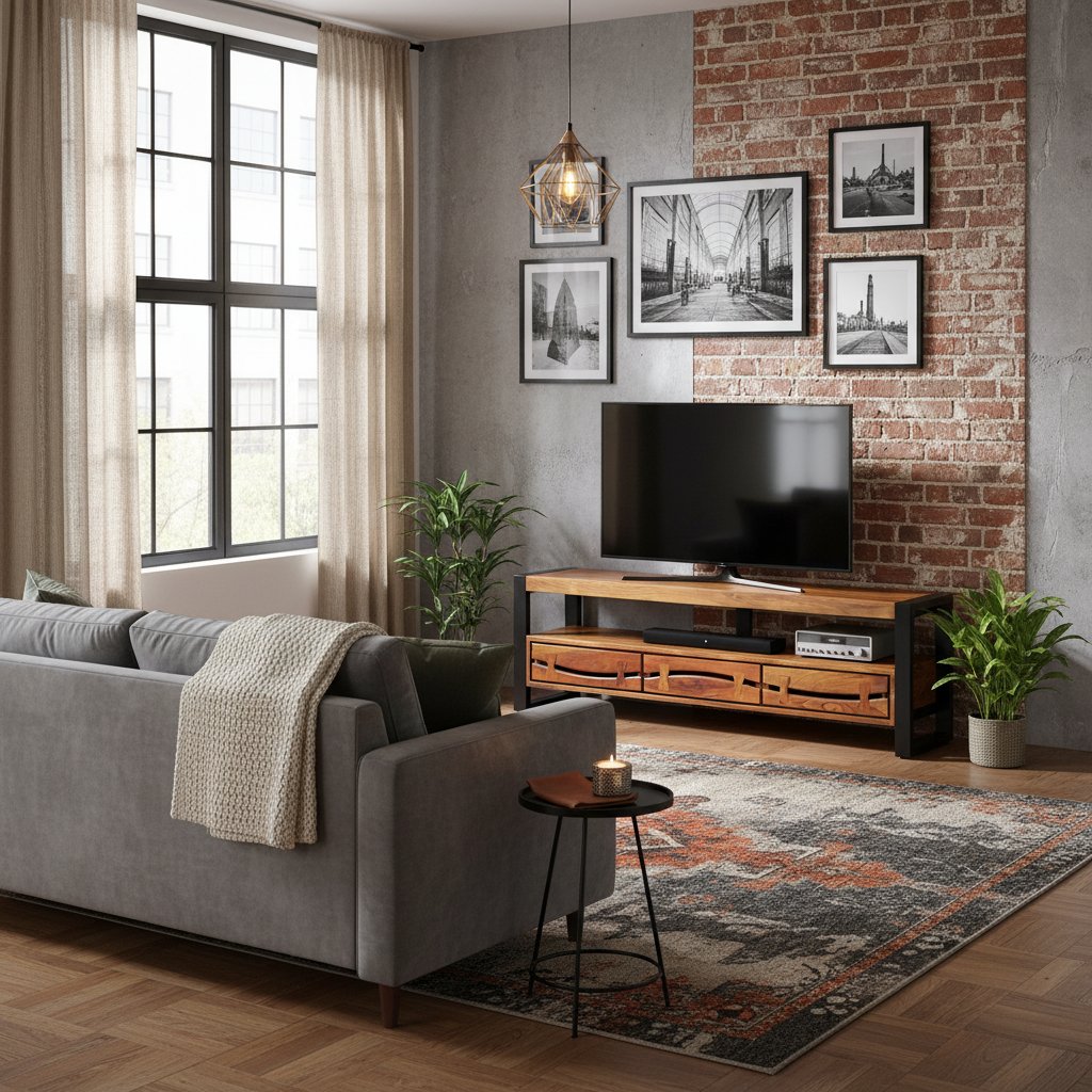 Meuble TV Acacia et Métal Élégant