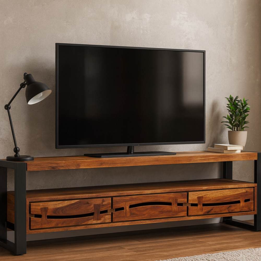 Meuble TV Acacia et Métal Élégant